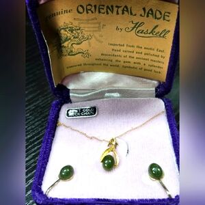 14k Necklace,Genuine oriental jade by haskell Set